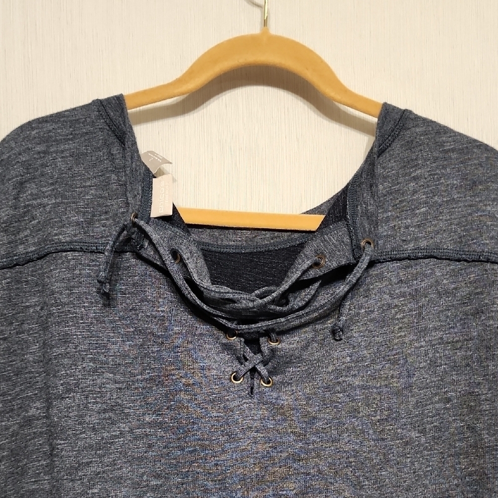 Chico's Blue Boxy Tunic Dress Short Sleeve Plus Size L Heathered Casual Pockets - Picture 6 of 12